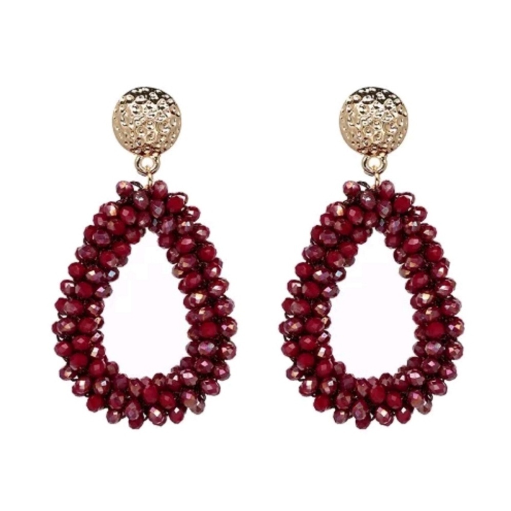 Handmade red crystal beaded earrings (2 options)